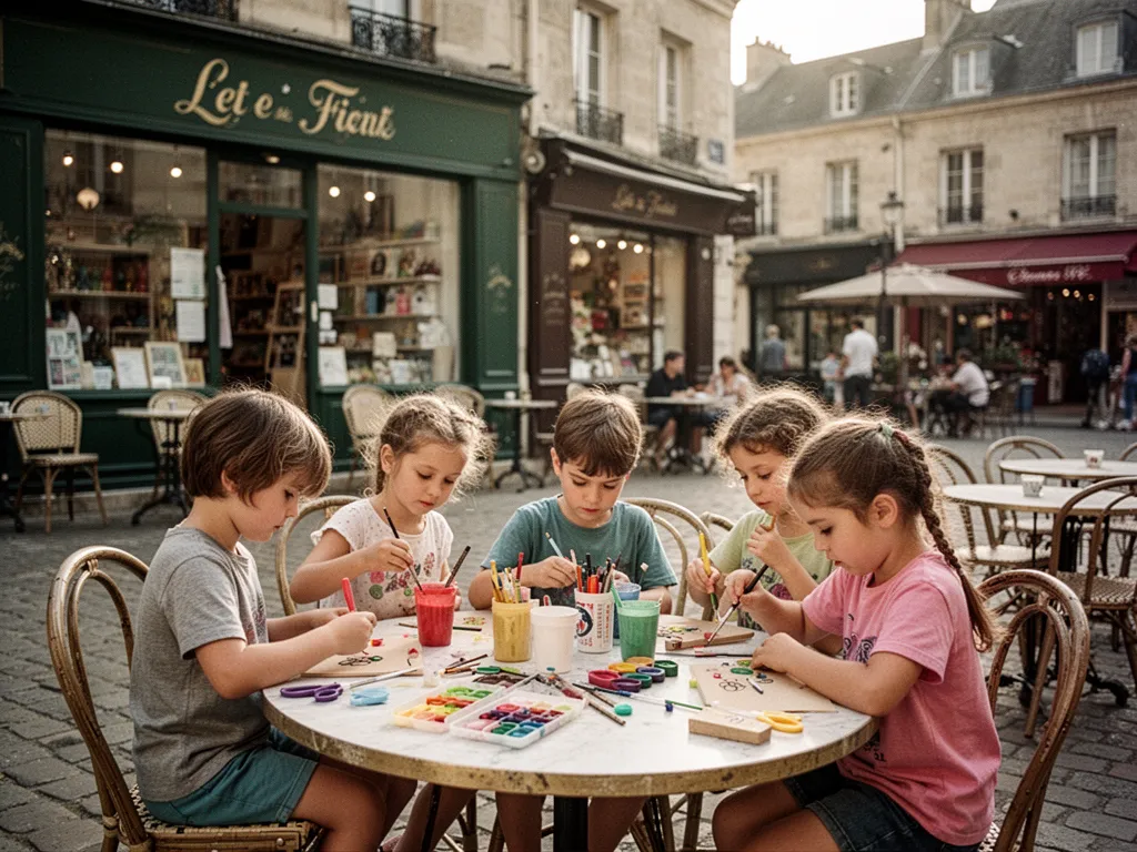 Enfants réalisant des créations manuelles de Pâques sur une table à la maison