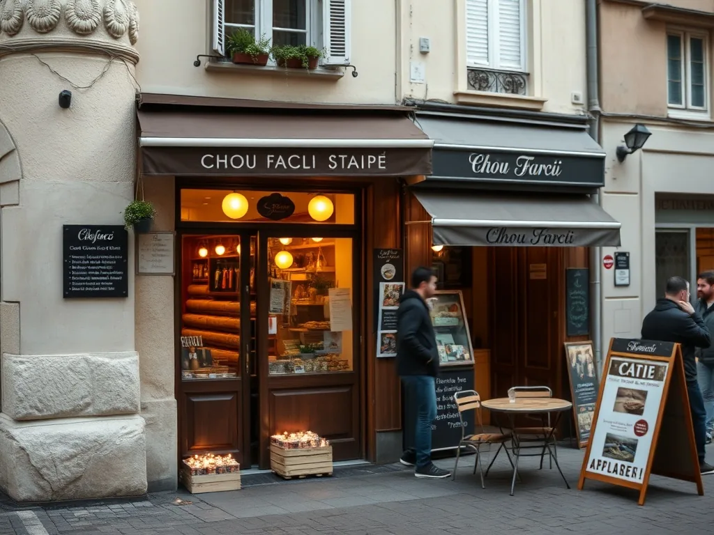 Chou farci entier dans un plat en cocotte, feuilles encore vertes et farce visible en tranche