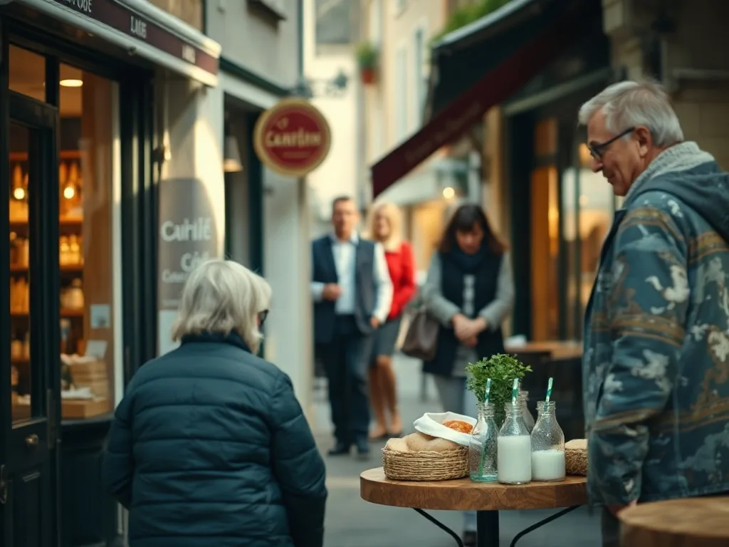 Far breton traditionnel aux pruneaux coupé en parts, saupoudré de sucre glace, présenté sur un plat en grès.