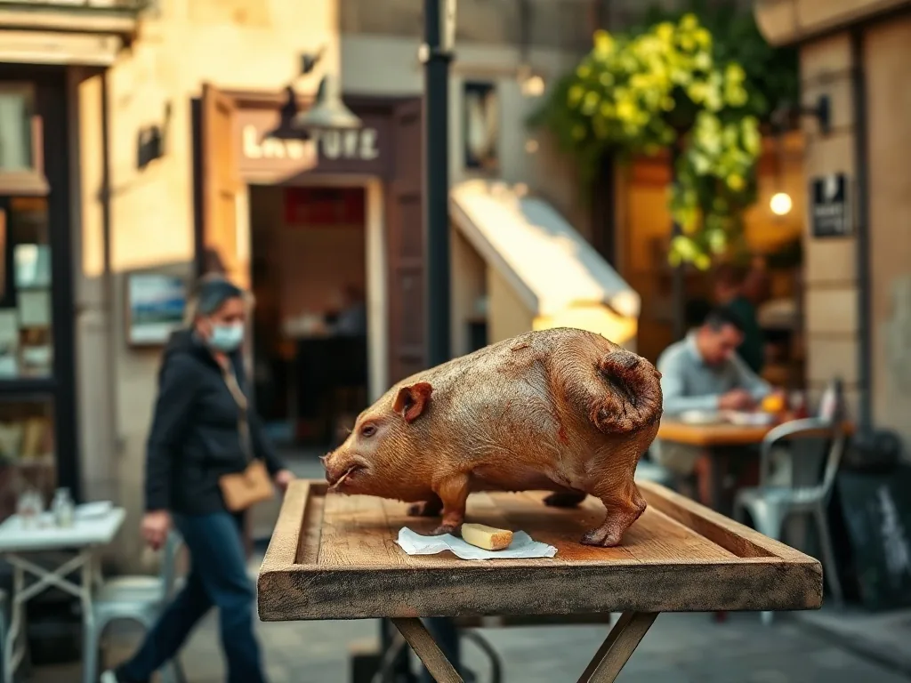 Rôti de porc Orloff cuit au four, doré et gratiné, entouré de pommes de terre rôties